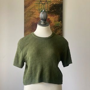 Olive short-sleeve crew neck sweater